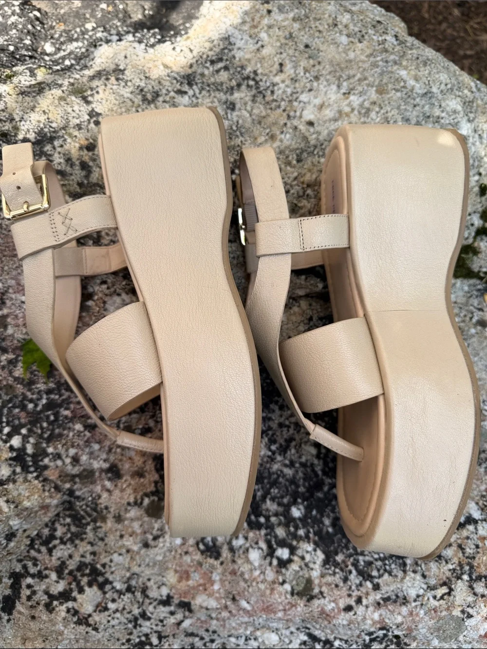 Free People Beige Platform Thong Sandals